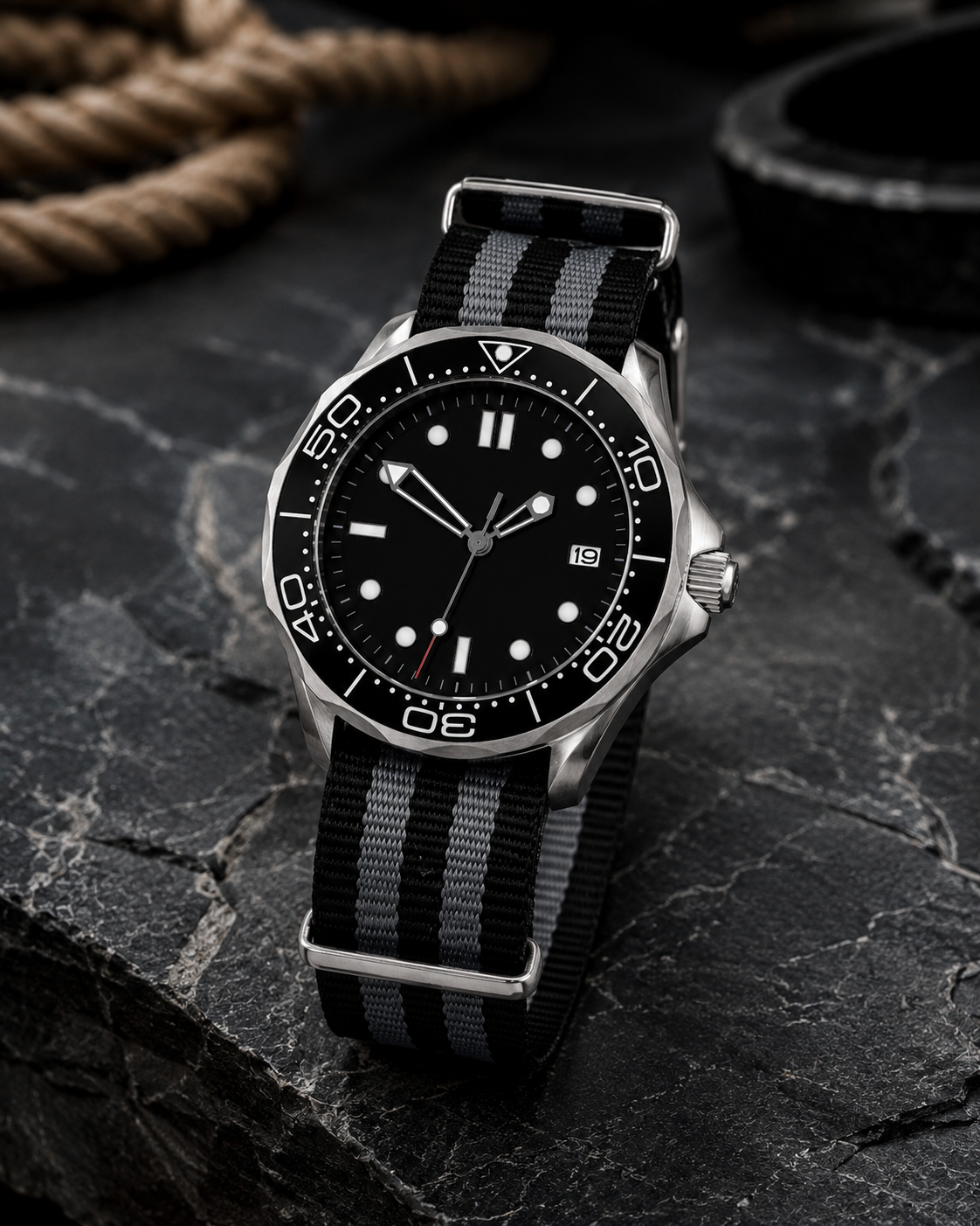 Black Sea Diver with black bezel and NATO strap