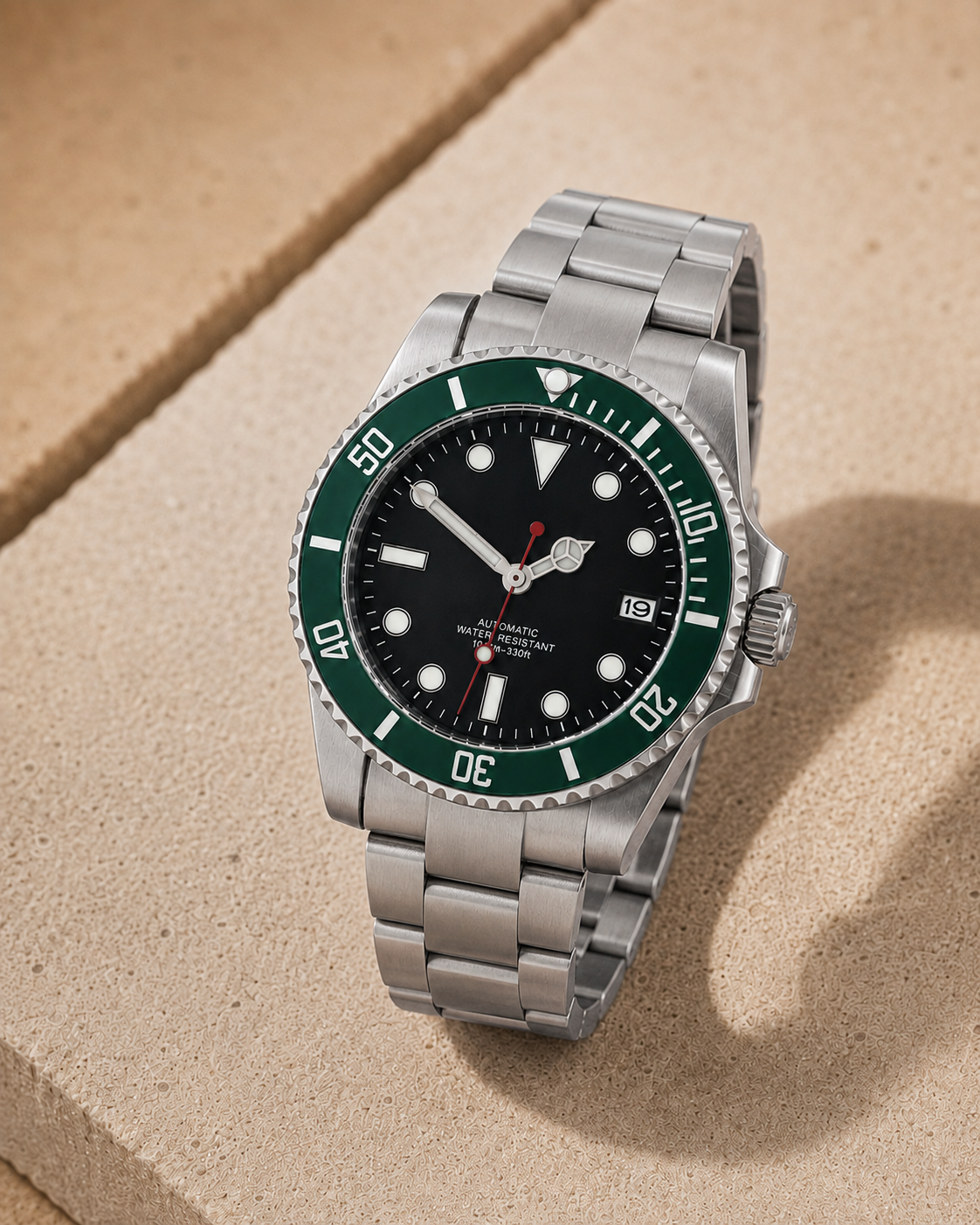 Sportsman with green bezel and stainless-steel bracelet