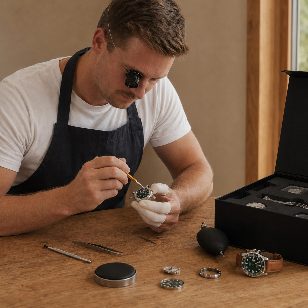 A hands-on Horologic watch build at a workbench